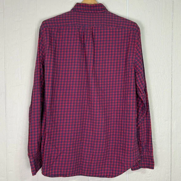J.Crew Brushed Twill Plaid Button Down Shirt Red Navy Large Classic Fit Flannel - Picture 7 of 11